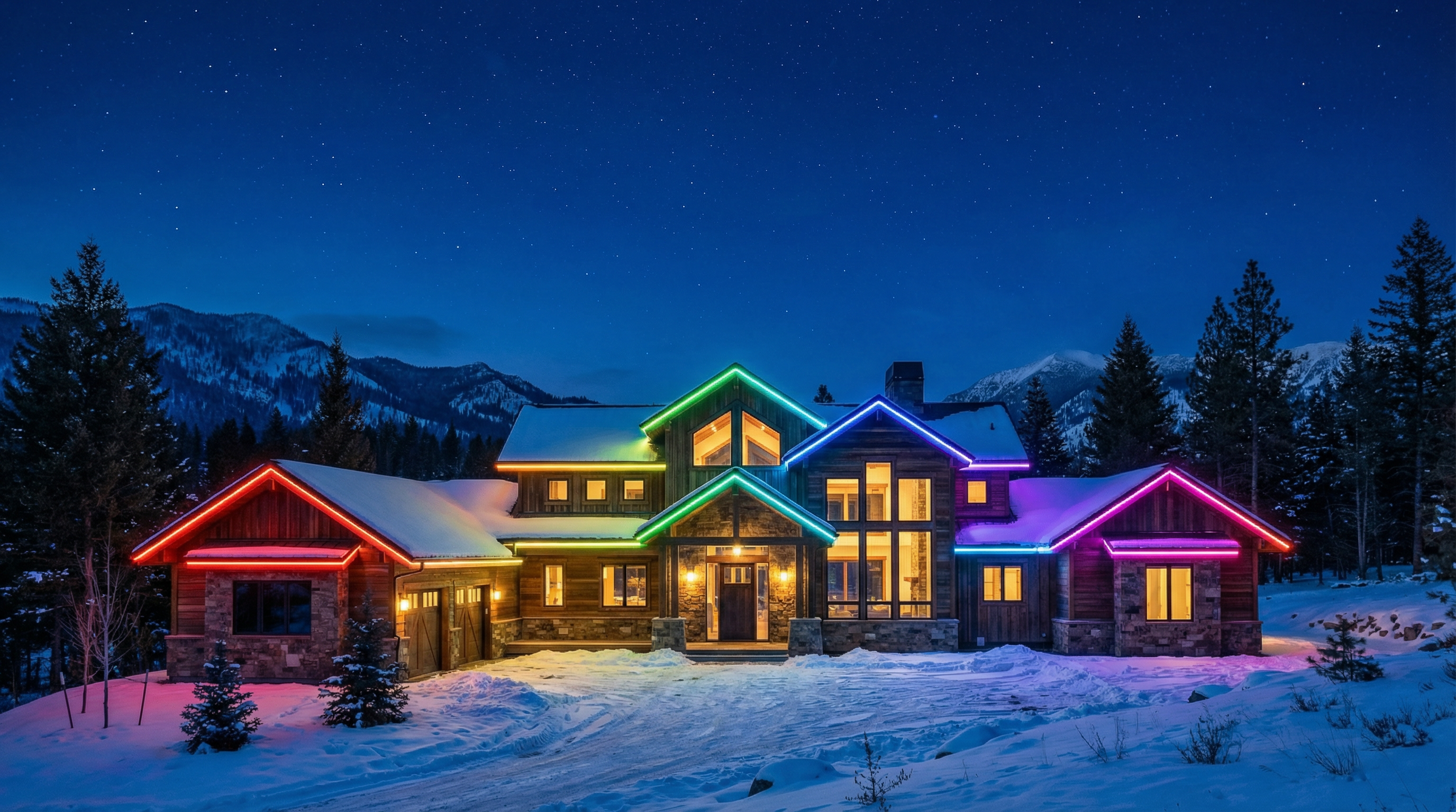 Beautiful Montana home with colorful Omni permanent lighting